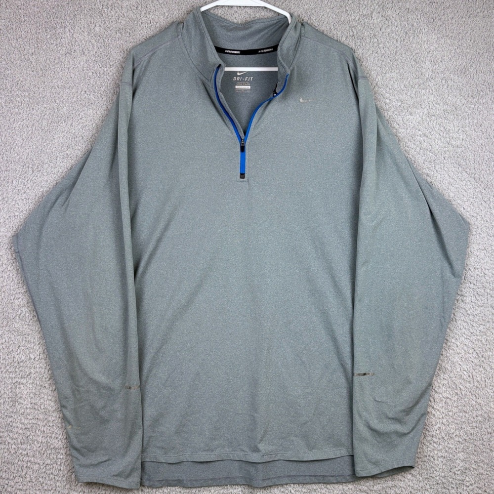Nike Pullover Men XXL Gray Dri Fit 1/4 Zip Running Long Sleeve Shirt Performance